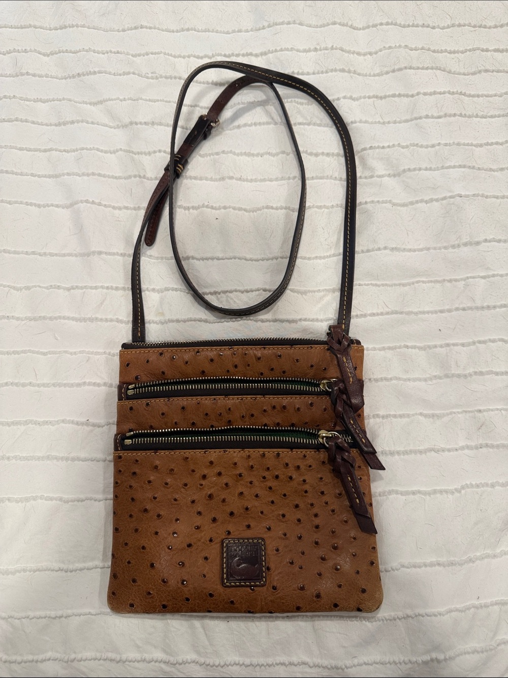 Dooney & Bourke Brown Ostrich-Embossed Leather Crossbody